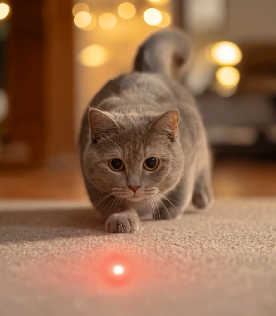 Medibank cat chasing a laser on the moon